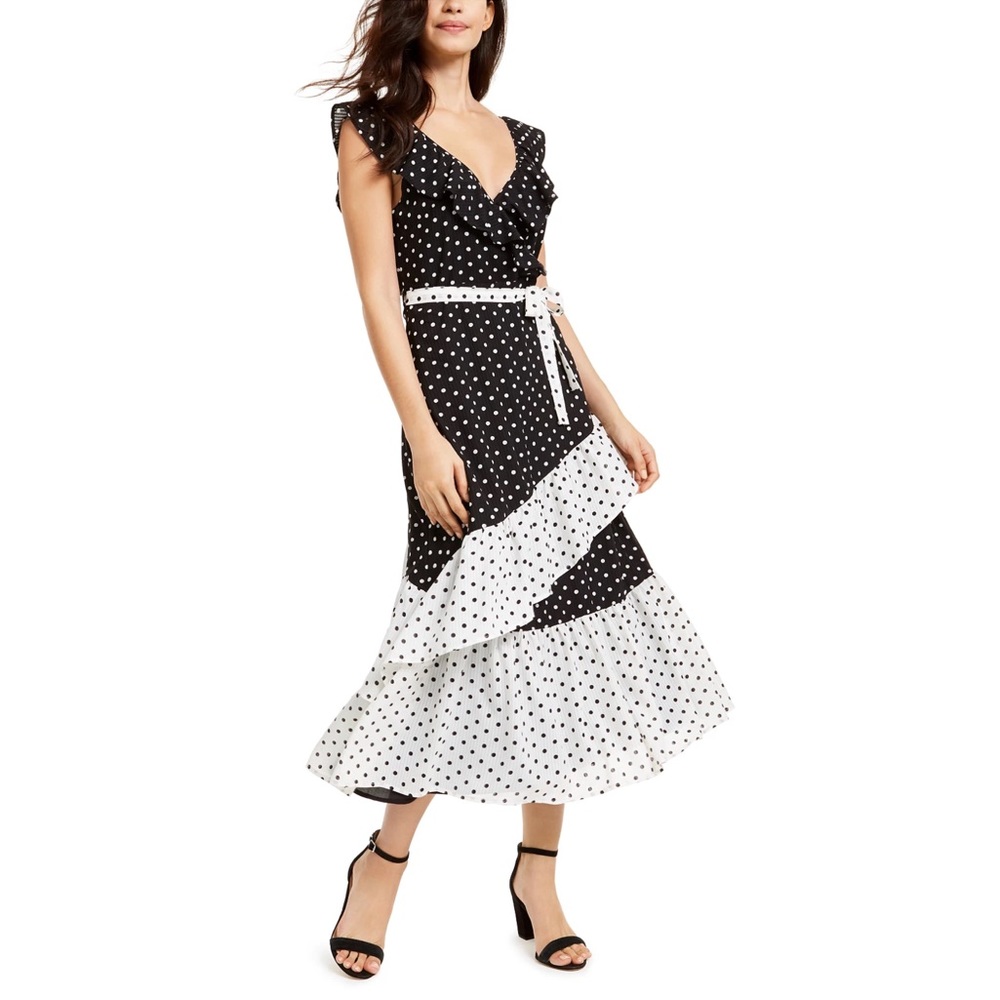 Sleeveless Polka Dot Print Faux Wrap Maxi Dress L NWT